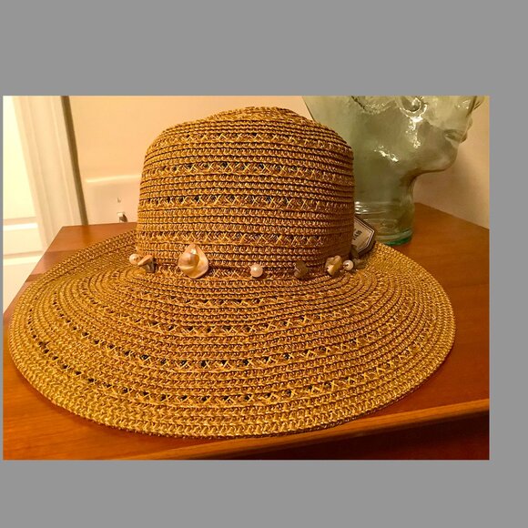 Sun 'N' Sand Medium Brim Beige Summer Hat with embellished crown. New with Tags! - Picture 10 of 11